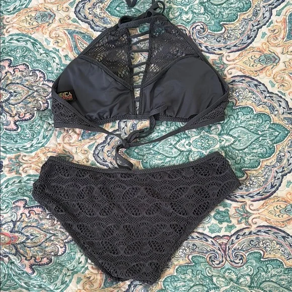 Roxy Charcoal Crochet Bikini Set - Picture 2 of 4